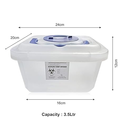 Sharps Containers | Bio-Hazard | Bio-Medical Sharps Container Puncture Proof Box (1.5 | 3.5 | 5.5 Liters) (3.5 Liter)