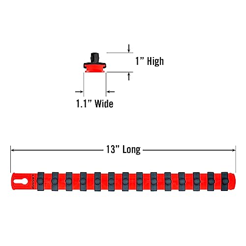 Image of Ernst Manufacturing 13-Inch Magnetic Socket Organizer with 14 3 /8-Inch Twist Lock Clips, Red
