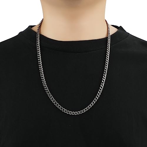 SanThree 5.5mm Pure Titanium Cuban Link Chain Necklace, Smooth Skin-Friendly Solid Titanium Curb Chain Necklaces Gift for Men Women, 25.59 Inches3