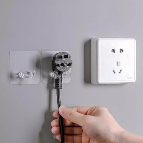 Image of 10 Pack Self Adhesive Transparent Plug Hooks Multi-Purpose Wall Mounted Power Plug Holder & Photo Frame Hanging Hooks Free No Drill Utility Stickers for Keys Kitchen Bathroom Bedroom