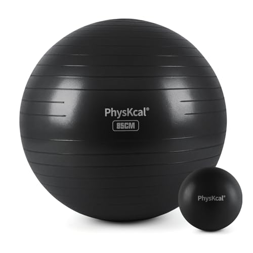 PhysKcal Large Swiss Ball as Office Chair, 33’’ Yoga Ball for Birthing, Pilates Set to Relieve Back Pain, Stability, Physical Therapy -Black