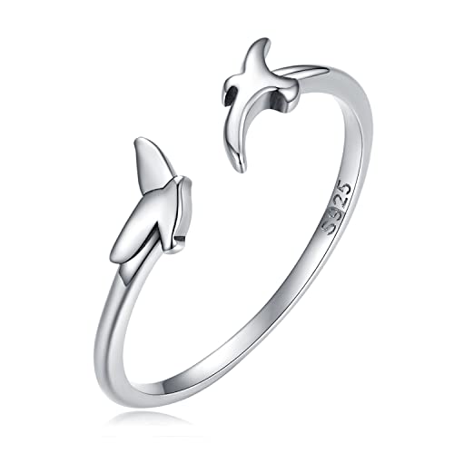 Bague oiseau en argent 925 ajustable pour femme et fille