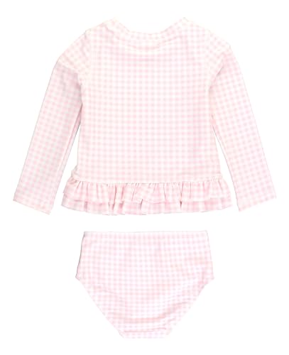 RuffleButts Pink Gingham Ruffle Hem Rash Guard 2-Piece - 102