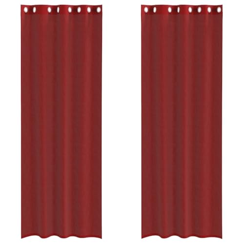 vidaXL Cortinas de Gasa con Ojales 2 uds Rojo Vino, Visillo, Cortina Transparente, Voile para Ventanas, Tratamiento de Ventanas