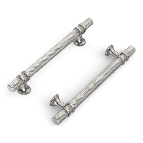 10 Pack 5"(128mm) Brushed Nickel Knurled Cabinet Handles Kitchen Satin Nickel Cabinet Pulls Drawer Dresser Hardware for Cupboard Bathroom