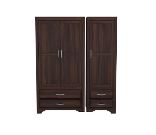 Image of Solid Sheesham Wood Wardrobe Storage | Almirah for Bedroom - Solid Wood Large Cupboard | (C-Walnut)