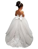 GU ZI YANG White Ivory Lace Long Sleeve Flower Girl Dresses Princess Gown Pageant Dress GZY202