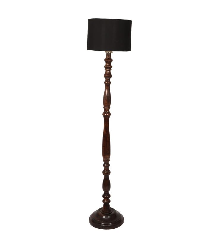 Image of tu casa Mango Wooden Floor Lamps with Classic Black Shade for Home Decor, Bedrooms Corner, Living Room, Gifting, Diwali Decoration, Hall, Office, Study Room (Height: - 56 inch) - Bulb not Included