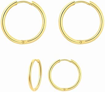 Lovans 2 Pairs Simple Hinged Hoop Earrings Set 14K Gold-Plated Huggie Hoop Earrings for Women Girls 1.6 * 8mm+1.6 * 12mm Gift for Her in Color Yellow Gold Hypoallergenic Hoops
