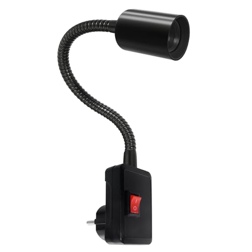 Portalámparas Pared E27/E26 con Interruptor Sin Cable, 360°Ajustable Lampara Enchufe Con Cuello de Cisne 9mm&20cm, Negro Lámpara de Cama con Interruptor ON/OFF para Iluminación Interior(Sin Bombillas)