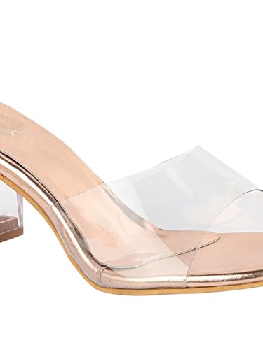 Image of Shoetopia Women's Clear Block Heel Mules || Transparent Strap Slip-On Sandals || Open Toe Chunky Heels