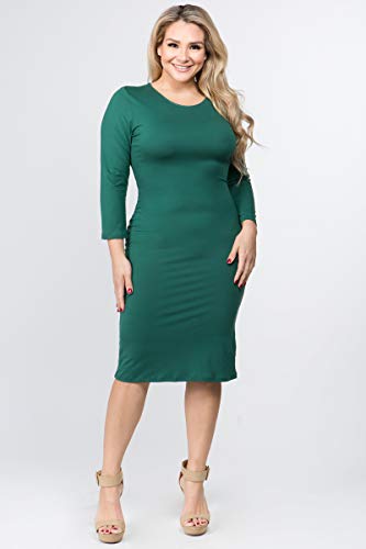 Image of ICONOFLASH Women's 3 /4 Sleeves Midi Bodycon Dress Crew Neck Fitted Dresses with Plus Size Options