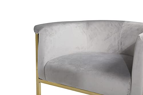 Iconic Home Finley Counter Stool Chair Velvet Upholstered Rolled Shelter Arm Design Half-Moon Goldtone Solid Metal U-Shaped Base Modern Contemporary, Grey #TOP4