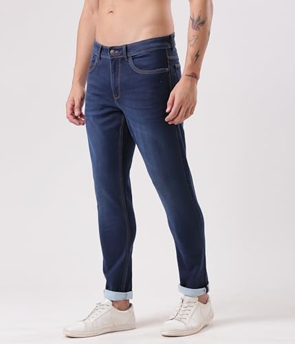 Image of TURMS Men's Cool Tech Jeans All Degree Anti Odor UV Protectant Travel Edition Mid Rise Denim Pants | Stretchable Comfort Cotton Rich