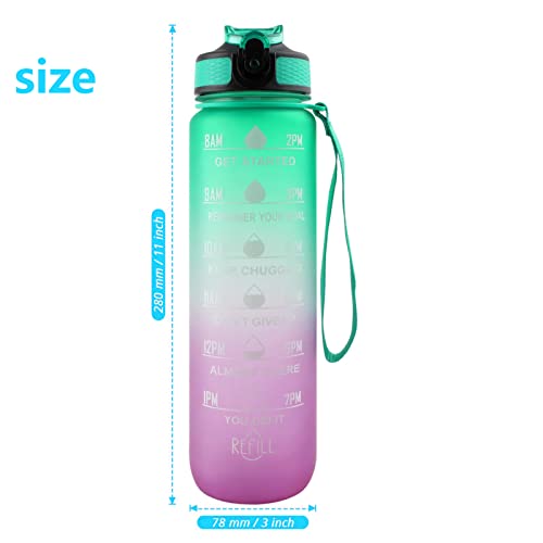 WANGCL 32oz Water Bottle with Straw Motivational Time Marker Portable Reusable Fitness Sports and Outdoor Water Jug (Green/Purple Gradient) - Image 2