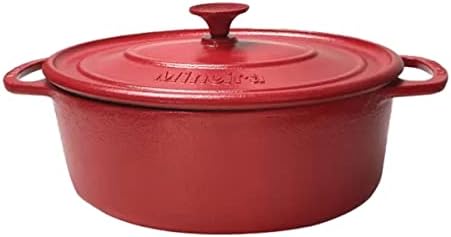 Caçarola Ferro Oval Estilo Alça Tampa Vermelha 26x20cm 3,5L