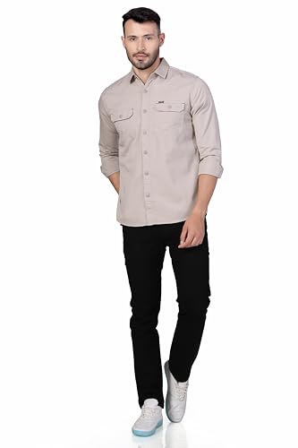 Image of Men's Cotton Twill Utility Shirt | Full Sleeve Button-Down Casual Shirt | Dual Chest Pockets | Comfortable Regular Fit | Everyday Wear
