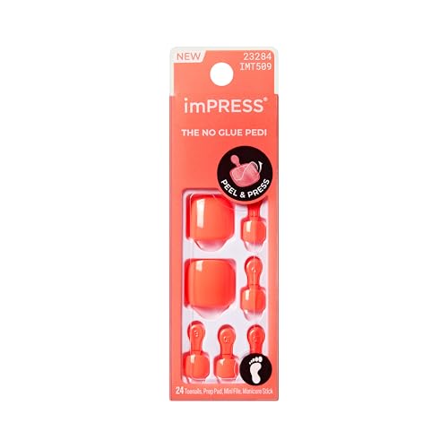 Kiss Impress No Glue Mani Press On Nails Color Pure Mood Orange Short Size Squoval Shape Includes 24 Toenails Prep Pad Instructions Sheet 1 Manicure Stick 1 Mini File