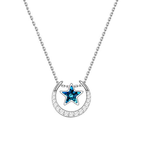 Element Kristall Halskette Weibliche Sterling Silber Anhänger Einfache Stern Mond Schlüsselbein Kette Geschenk