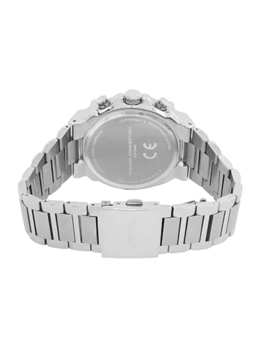 Image of French Connection Astro Multifunction White Round Dial Stainless Steel Strap | Casual | Premium | See Through Feature | Sunray Feature Wrist Watch for Men - FCH18SM