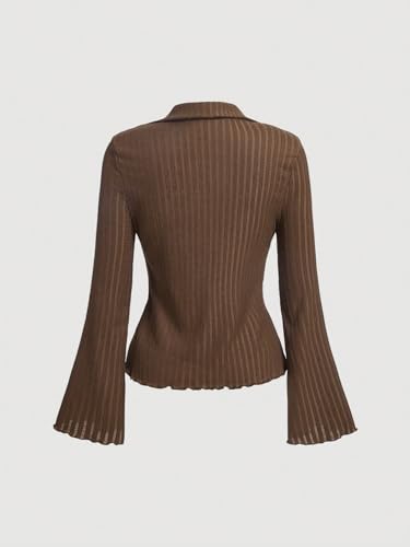 SOLY HUX Women's Button Down T Shirt Collared V Neck Bell Long Sleeve Casual Tops2