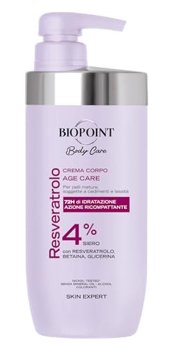 Biopoint - Age Care Crema Corpo con Resveratrolo per Pelli Mature, Azione Ricompattante ed Elasticizzante, 72H di Idratazione, Nutre e Protegge la Barriera Cutanea, 500 ml