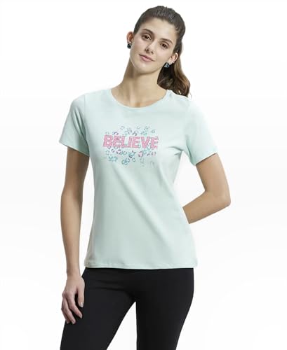 Image of Jockey 1361 Women's Super Combed Cotton Elastane Stretch Regular Fit Graphic Printed Round Neck Half Sleeve T-Shirt (Prints May Vary)
