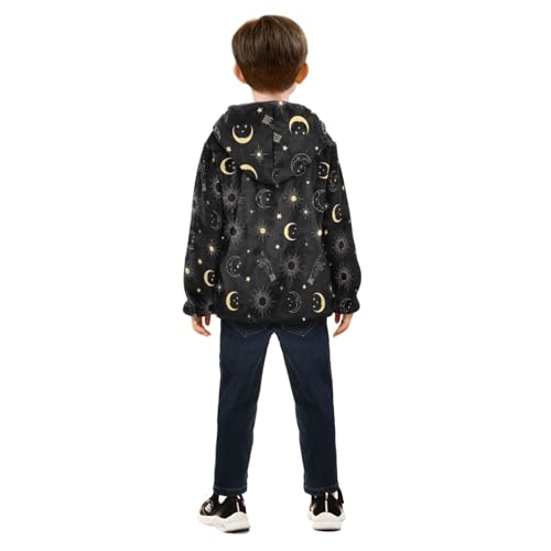 CHIFIGNO Golden Celestial Motifs Boy Zip up Hoodie Lightweight Warm Fleece Jacket 3T4