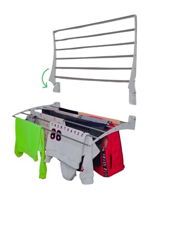 GreenUp Wall-Mounted Fold-Up Laundry Drying Rack - Space-Saving 5.7 Meters, Heavy-Duty Design for Indoor Outdoor Use (Silver, 95 CM.)