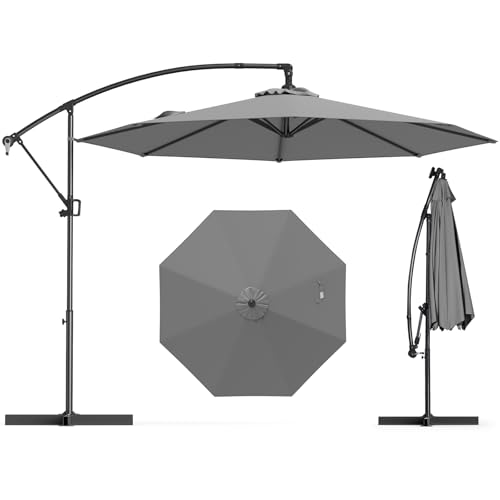 COSTWAY 3M Cantilever Garden Parasol, Hanging Offset Umbrella with Infinite Tilt, 360° Rotation and Crank Handle, Outdoor Water-proof Canopy Sunshade Shelter for Patio Balcony (Grey)