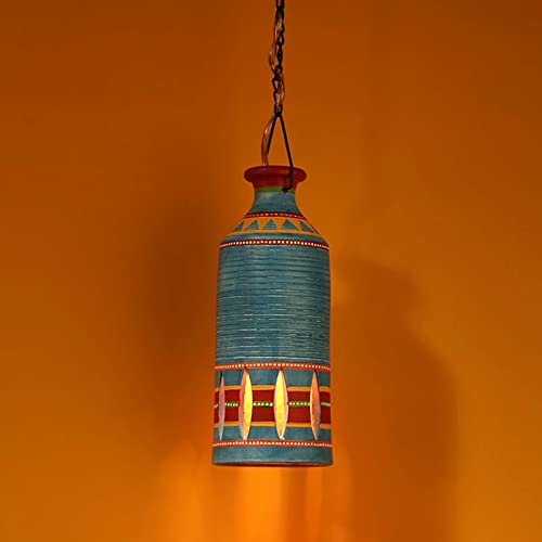Image of AAKRITI ART CREATIONS Azure Tower Handcrafted Hand-Painted Terracotta Pendant Lamp for Living Room Ceiling | Hanging Lights for Living Room | Pendant Lights for Ceiling | Home Decoration Items for