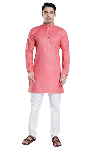 Image of DIVISIVE Men's Self Zari Line Cotton Blend Slim Fit Kurta Pyjama Set