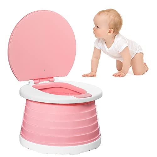 Image of 𝗧𝗿𝗮𝘃𝗲𝗹 𝗣𝗼𝘁𝘁𝘆 Portable Potty for Kids Toddlers Foldable Children's Portable Toilet Potty Chair Toddlers Training Toilet Seat Emergency Toilet for Car Camping Outdoor indoor (Pink)
