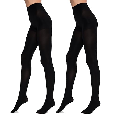 90D Super Opaque Tights – 2 Pack, High-Waist, Full Coverage, Ultra Soft & Durable Pantyhose, Black Tights for Women