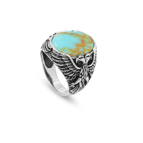 Bague pour le petit doigt homme en argent massif et aigle turquoise