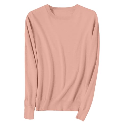 Ojales de 4 mm para mujer, manga larga, cuello redondo, suéter ligero de punto suave, blusa de punto, clip para chaqueta, Oro Rosa, XL
