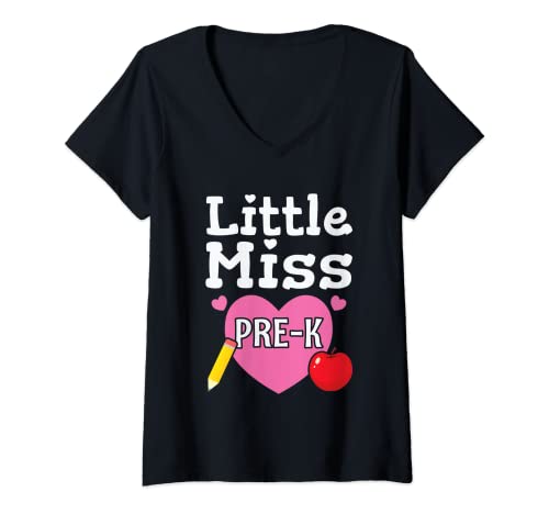 Femme Little Miss Prek Heart Love Kindergarten First Day Daughter T-Shirt avec Col en V