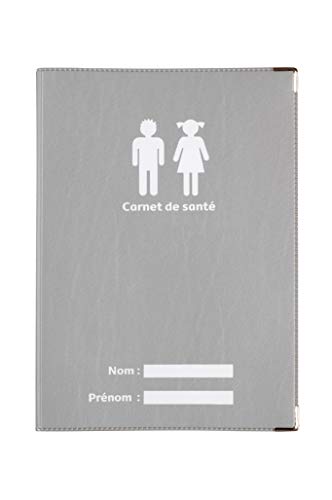 Protège carnet de santé Gris Argent Fabrication Française Simili Cuir Renfort métal aux Angles Porte étui Enfants Adultes
