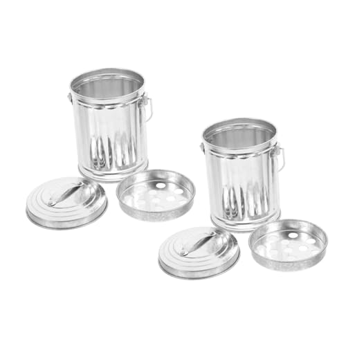 Basurero pequeño rectangular de hojalata con asa miniatura 1