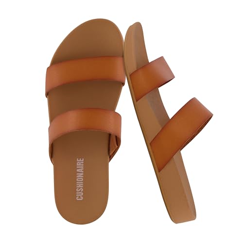 CUSHIONAIRE Josie Womens Sandals – Slip On Two Strap Slides Comfort Flip Flops Beach Sandals for Women
