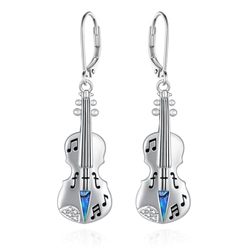 Sterling Silver Violin Dangle Earrings - Music Note Jewelry for Women, Mother's Gift