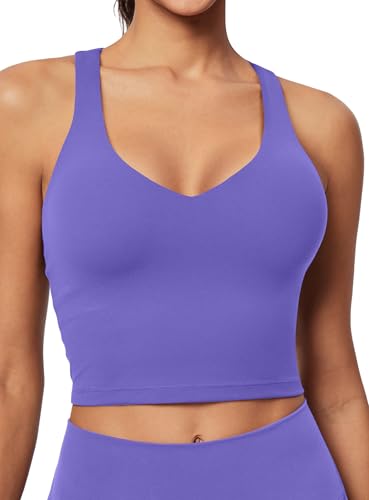 Image of IUGA Buttery Adjustable Workout Tank Tops Woman with Built in Bra Y Back Longline Sports Bra Athletic V-Neck Crop Tops