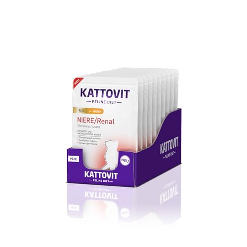 KATTOVIT - Niere/Renal Nassfutter für Katzen | Zur Unterstützung der Nierenfunktion für ausgewachsene Katzen. Diätfutter als Alleinfuttermittel im Frischebeutel | 10 x 85 g Huhn