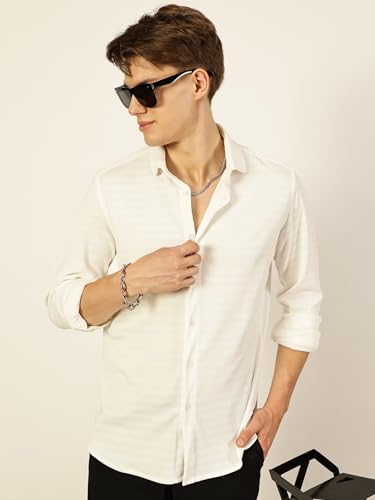 Image of Thomas Scott Men's | Solid | Textured Fabric | Full Sleeve | Regular Fit | Polyester-Blend | Spread Collar | Casual Shirt