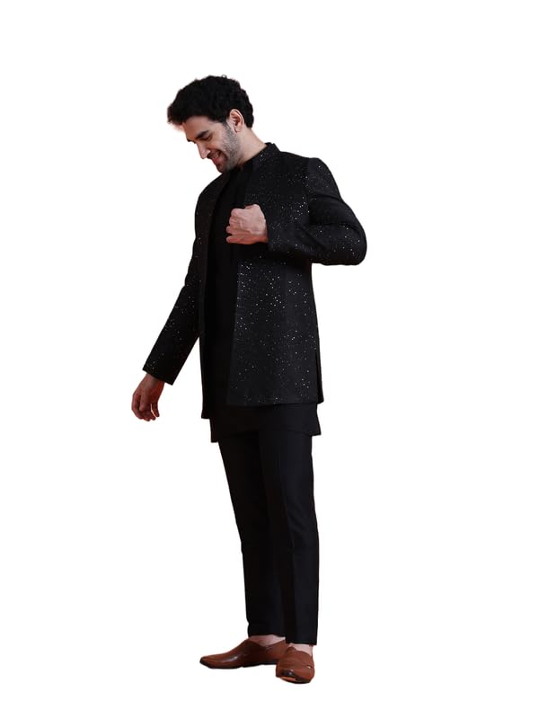 kisah mens Mid Kurta Front Open Double Layer Short Sherwani Trouser Set-picture-36