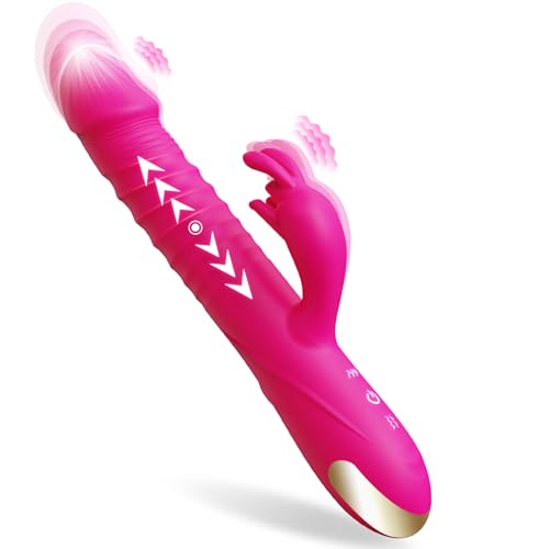 Image of SUPOLA Rabbit G Spot Vibrator, Thrusting Dildo Sex Toys for Women, Rose | 3 Powerful Motors, 3 Thrust & 10 Vibration Modes, Soft Silicone, IPX6 Waterproof, Fast Magnetic Charging for Solo or Couples