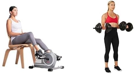 Sunny Health & Fitness Magnetic Under Desk Mini Exercise Cycle Bike, Dual Function Pedal Exerciser + Exercise Vinyl 18 KG Dumbbell Set Hand Weights for Strength Training, Weight Loss, Workout Bench