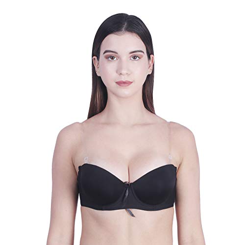 Image of Brachy Women Cotton Nylon Spandex Padded Underwire Strapless Backless Invisible Clear Transparent Back Push up Bra with (Free Extra Transparent Strap)