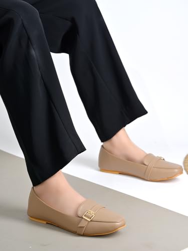 Image of Shoetopia Women's Elegant Bow Ballet Flats Designer Pattern Slip-On Shoes with Metal Buckle Accent & Comfort Sole