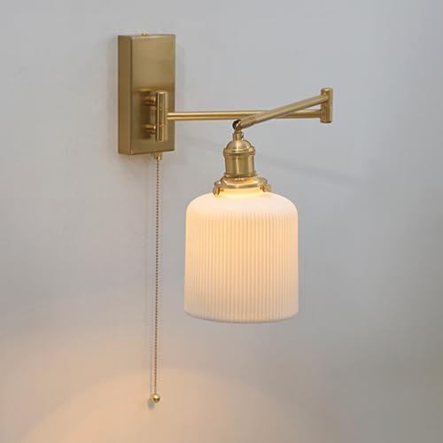 HXYSXHJUO Aplique de Pared para Lectura Interior con Interruptor de Encendido/Apagado, lámpara de mesilla de Noche con Brazo oscilante, lámpara de cerámica para Sala de Estar, Apliques de il